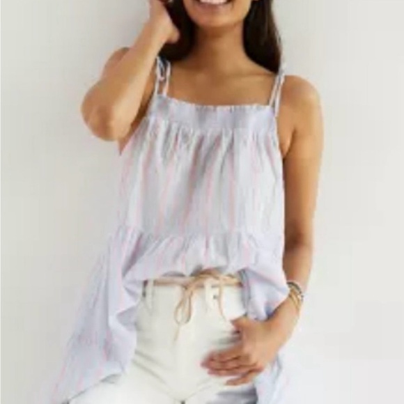 Maeve by antroplogie Gauzy Tiered Tunic Tank Flowy Striped women’s Top Blue - Picture 2 of 13